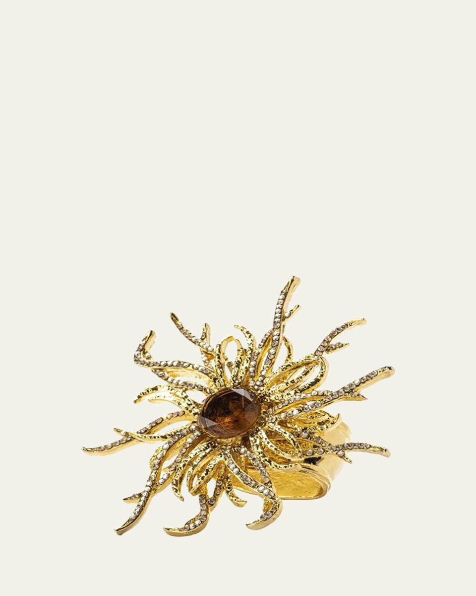 Gold Fire Spider Napkin Rings with Swarovski Crystals, Set of 4